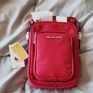 Michael Kors Rasberry Crossbody Messenger Bag with Silver Logo